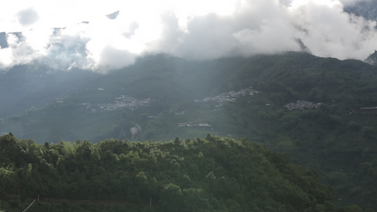 山区乡村乡镇依山傍水自然风景视频