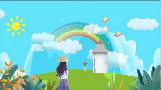 卡通彩虹开学季背景视频视频