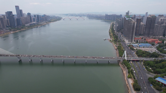 航拍湖南长沙湘江跨江大桥视频