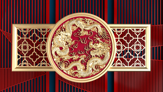 中式复古传统窗棂纹样背景动画中国风祥云装饰标志龙年片头视频