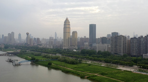 武汉城市风光汉口江滩高楼群35秒视频