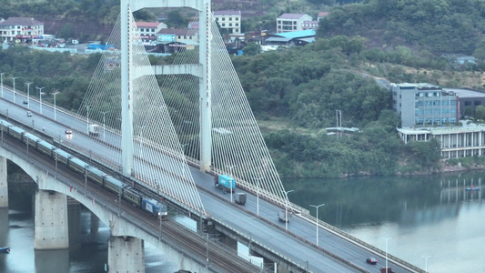 航拍衡阳清晨湘江朝霞风光视频