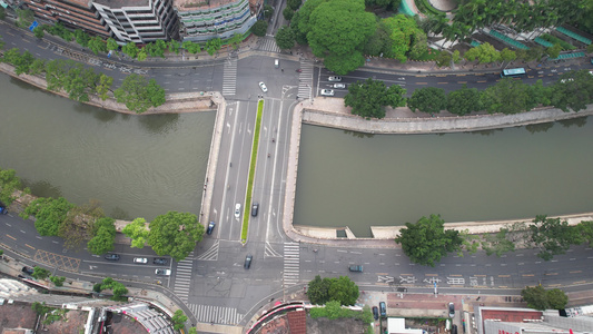 城市运河航拍视频