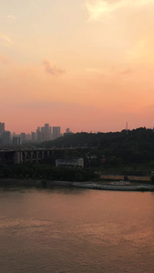 航拍城市夕阳晚霞落日天空江景素材城市素材视频