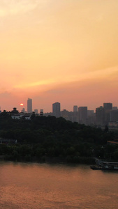 航拍城市夕阳晚霞落日天空江景素材城市素材视频