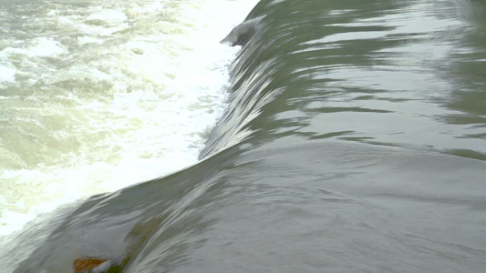河川水坝流过的水流视频