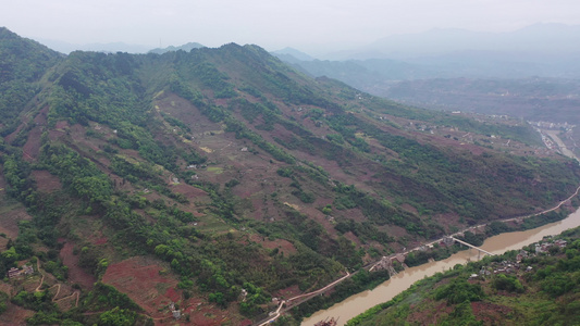 航拍云南昭通山区村落河流视频