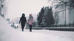 冬天风雪天气路上行走的人11秒视频
