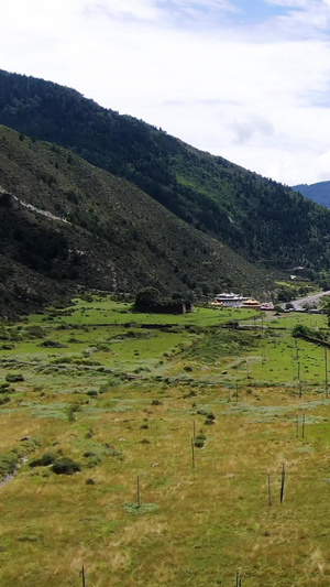 航拍麦田与山村村庄旅游目的地41秒视频