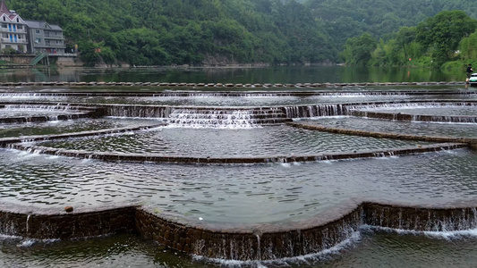 杭州富阳沸腾坝景区风光航拍合集视频