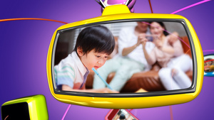 卡通可爱电视机儿童相册栏目包装91秒视频