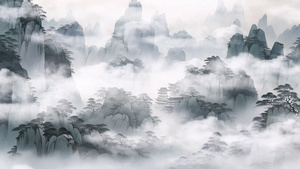 中国风云雾缭绕的山峰背景视频40秒视频