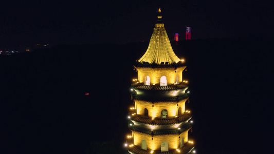 南宁航拍龙象塔青秀山夜景地标东盟商务区视频