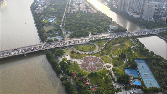 4k高清航拍广州城市交通下班高峰期广州大桥视频