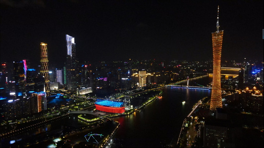 4k高清航拍广州珠江夜景城市夜景视频