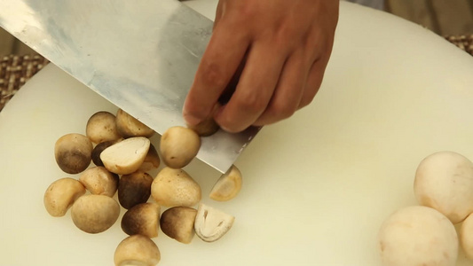 厨师切口蘑香菇草菇各种蘑菇视频