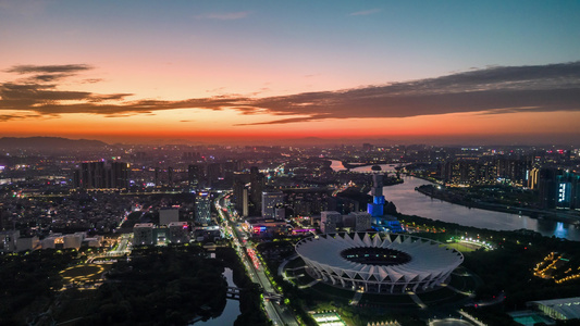 广东佛山世纪莲夜景航拍延时风光视频