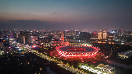 广东佛山世纪莲夜景航拍延时风光视频