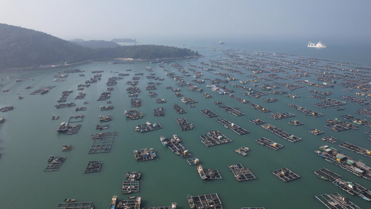 蓝色海洋大海海鲜养殖基地航拍视频