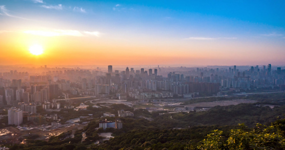 雾霾重庆全景城市日转夜延时视频