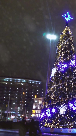 寒冬大雪纷飞的街头圣诞节气氛圣诞节日20秒视频