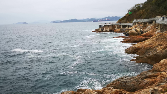 海边海浪礁石自然风光视频