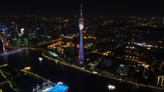 4k高清航拍广州城市夜景广州塔小蛮腰珠江风景视频