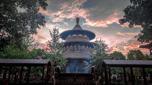 寺庙烧香祭拜观音禅寺延时夕阳中国风视频