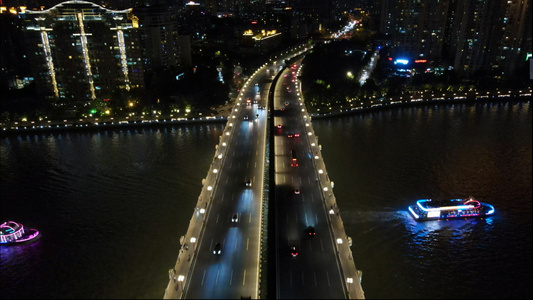 4k高清广州大桥城市夜景车流交通视频