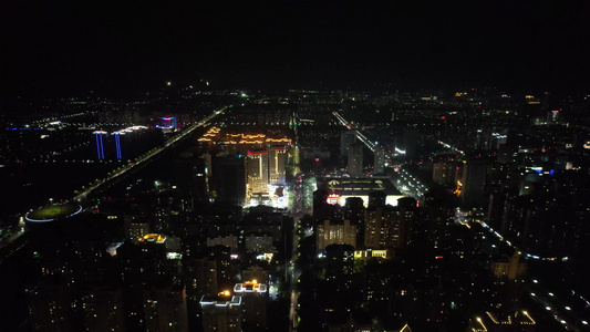 城市夜幕降临夜景灯光航拍视频