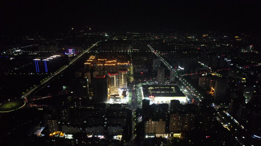 城市夜幕降临夜景灯光航拍视频