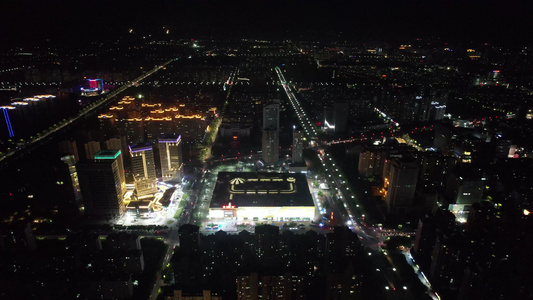 城市夜幕降临夜景灯光航拍视频