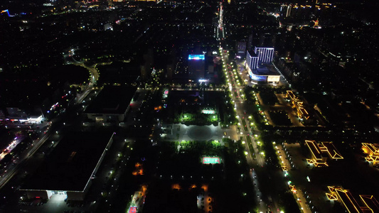 城市夜幕降临夜景灯光航拍视频