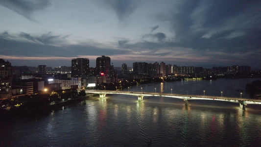 湖南省衡阳市船山大道湘江夜景航拍视频