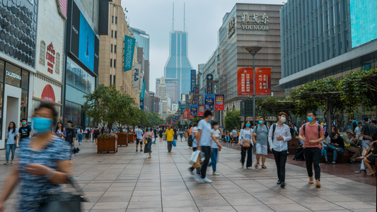 8K上海南京路步行街大范围延时[幅度]视频