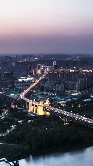 航拍延时摄影南京江北新区长江大桥夜景15秒视频