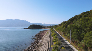 航拍城市海边的交通道路街景海景宣传用4k素材56秒视频