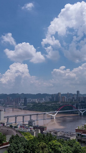 （补4个一块素材）蓝天白云重庆市南岸区延时风光朝天门视频