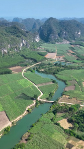 高清竖屏航拍崇左扶绥大栏河风景视频