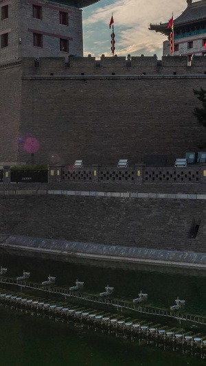西安南门城墙日落蓝天白云8秒视频