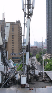 航拍城市科技数码5g信号塔接收器素材互联网素材视频