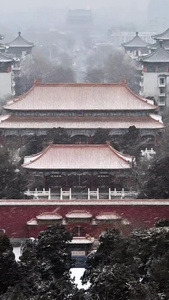 北京寿皇殿公园下雪景山公园视频