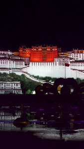 西藏布达拉宫的喷泉夜景十一黄金周视频