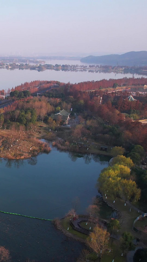航拍城市秋天湖景绿道热气球素材城市素材69秒视频