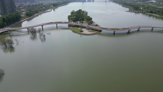 浐灞灞河揽月桥水上桥梁航拍视频