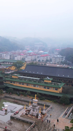 航拍江西九江庐山脚下佛教重点寺院东林寺素材净土宗发源地69秒视频