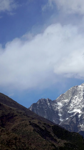 实拍蓝天白云四姑娘山雪山森林延时视频