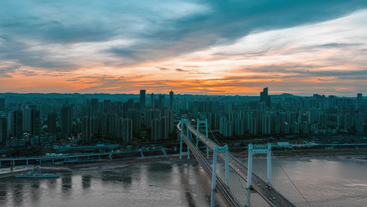 8K大气城市桥梁日落夜景延时摄影视频