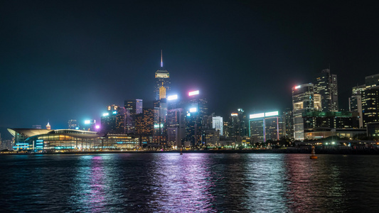 4k香港中环海滨长廊夜景延时视频
