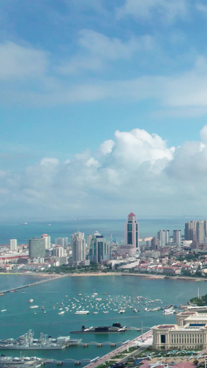 航拍青岛滨海旅游度假区鲁迅公园周边蓝天白云39秒视频